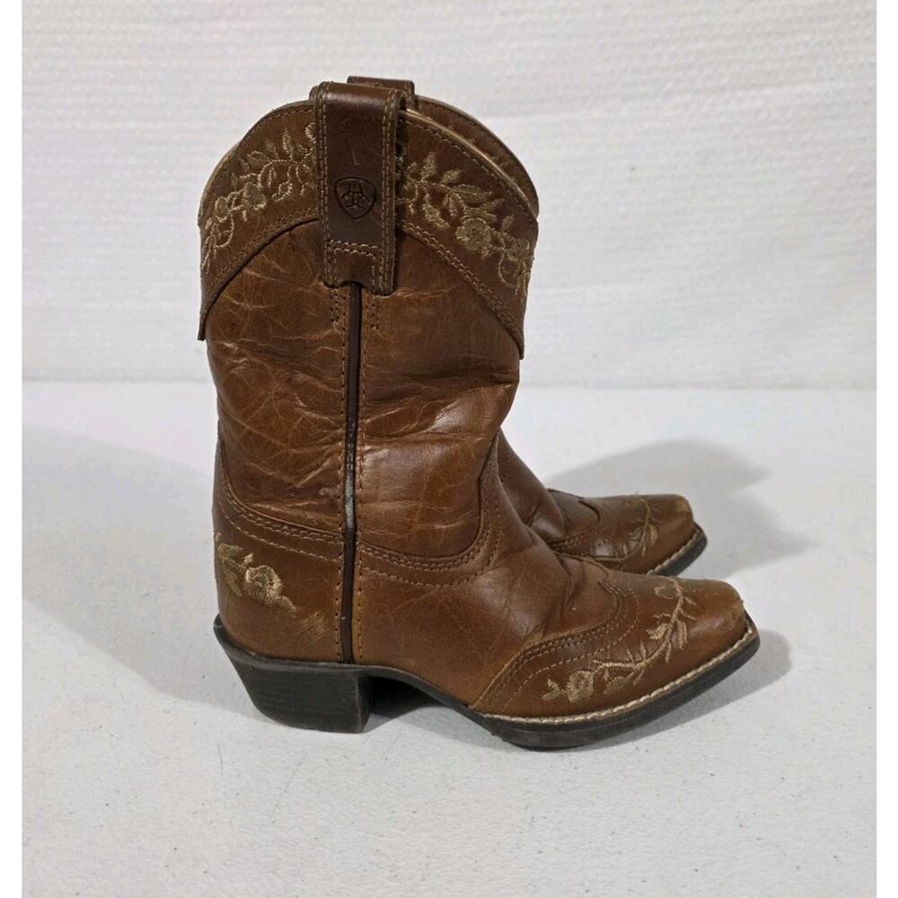Ariat Girls toddler Size 8 Brown Leather Western Cowboy Boots Floral 4LR - Picture 2 of 10